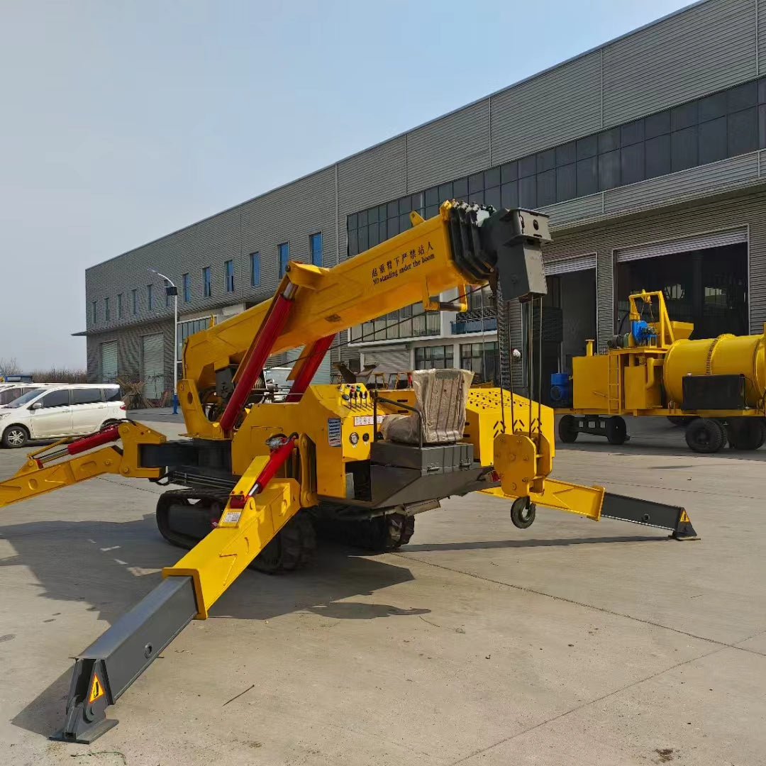 Risenmega spider crane 1-12 ton – lifting basket and outrigger deployment detail