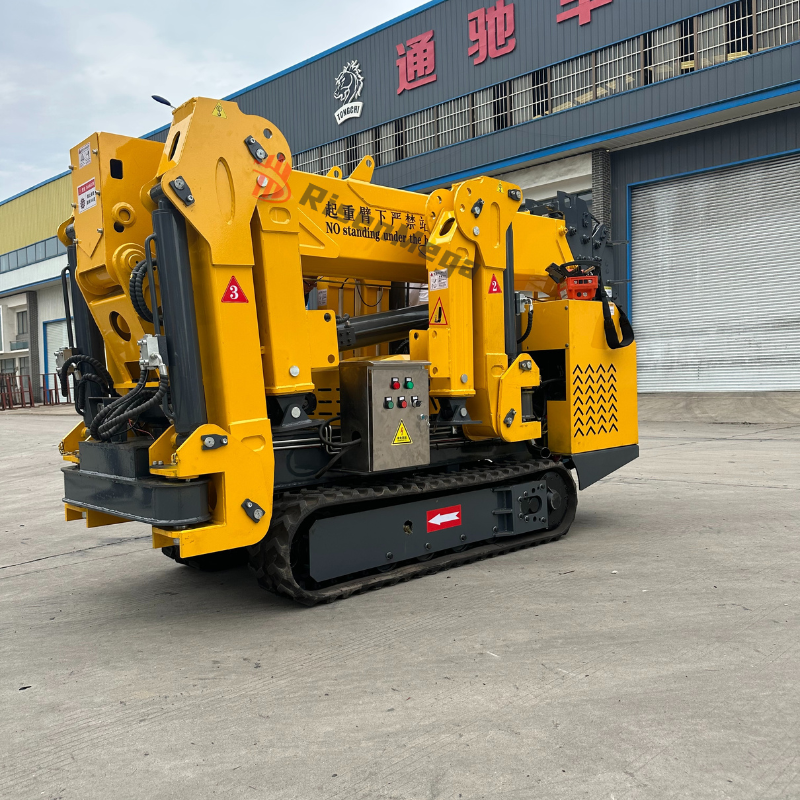 Risenmega spider crane 1-12 ton – lifting basket and outrigger deployment detail