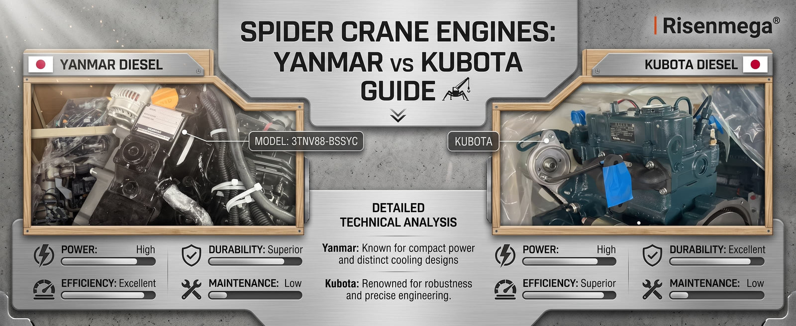Risenmega Spider Crane Engines: Yanmar vs Kubota Guide