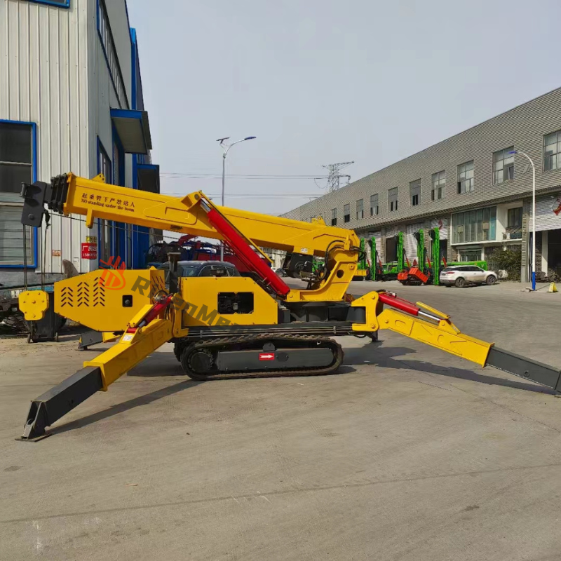 Risenmega 3-ton spider crane in folded transport position for passage through narrow doorways
