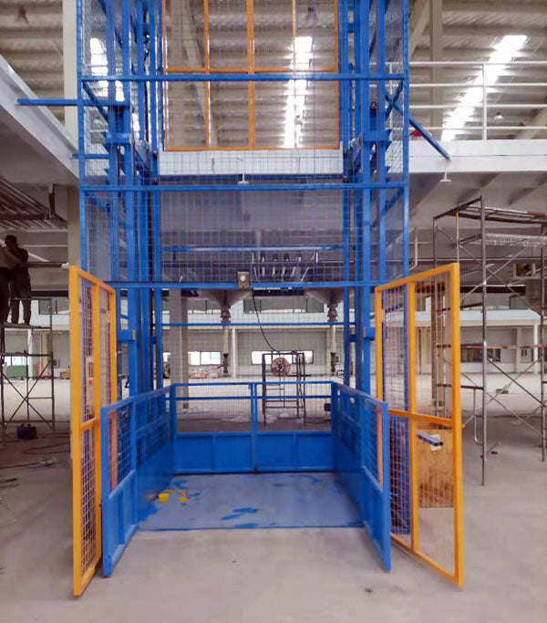 Risenmega heavy-duty electric guide rail cargo lift for 3 to 15 meter warehouse freight transport