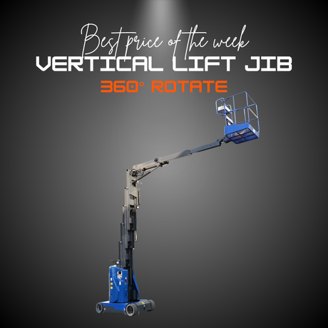 Risenmega vertical mast lift with jib arm — reach over obstacles at 11.2M height