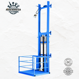Risenmega 1-ton single rail hydraulic cargo lift installed in warehouse – 2 to 12 meter lifting height