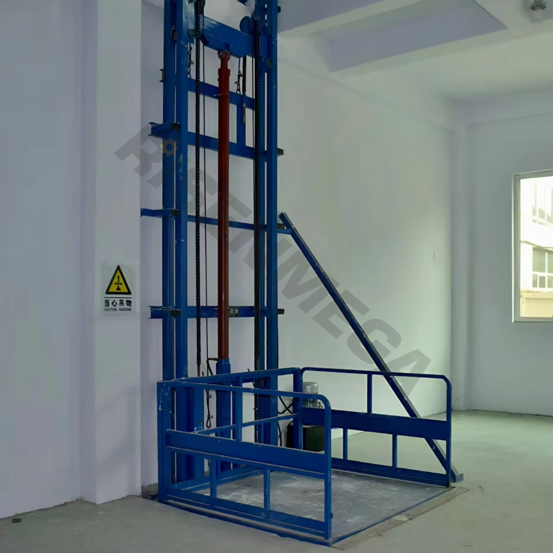 Risenmega heavy-duty electric guide rail cargo lift for 3 to 15 meter warehouse freight transport