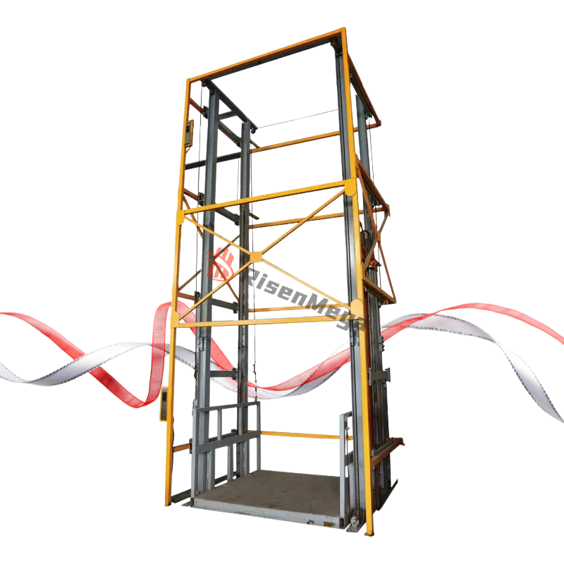 Risenmega heavy-duty electric guide rail cargo lift for 3 to 15 meter warehouse freight transport