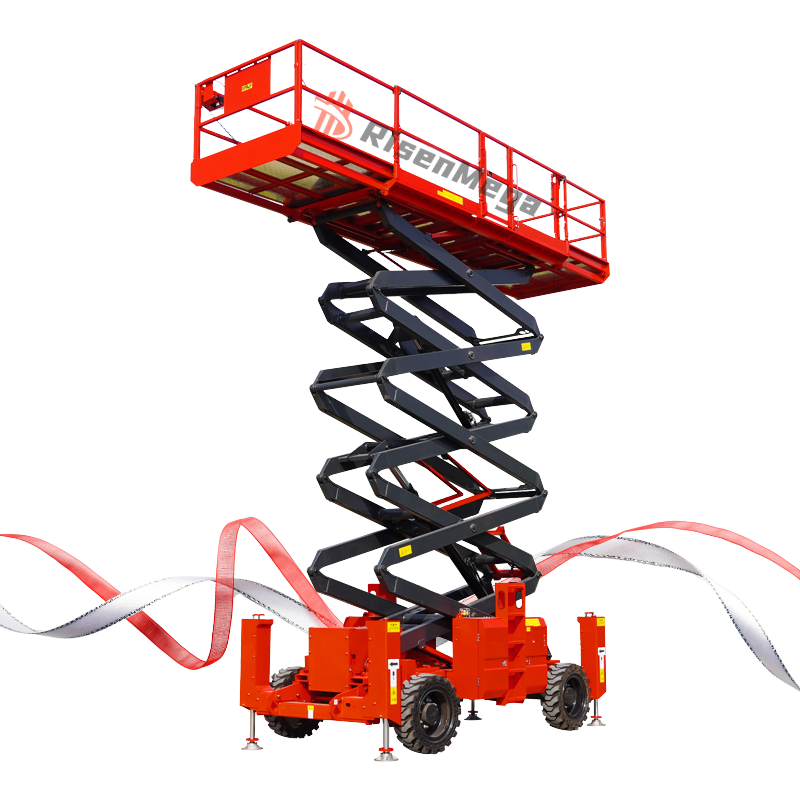 Rough Terrain Wheels Scissor Lift High Capacity 14M