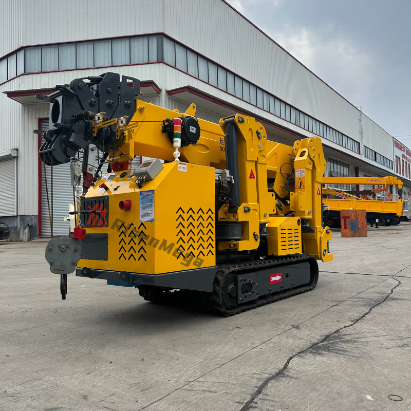 Risenmega 3-ton spider crane in folded transport position for passage through narrow doorways