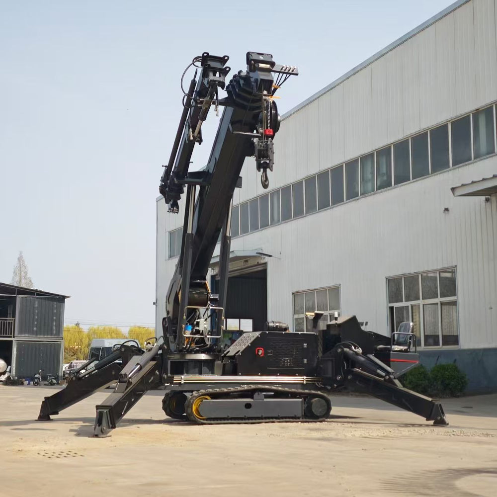 Risenmega spider crane with lifting basket and outriggers deployed on a floor