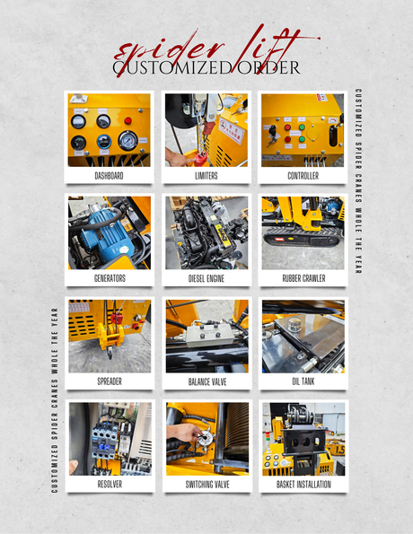 Spider crane internal components overview – engine, hydraulics, and crawler track structure